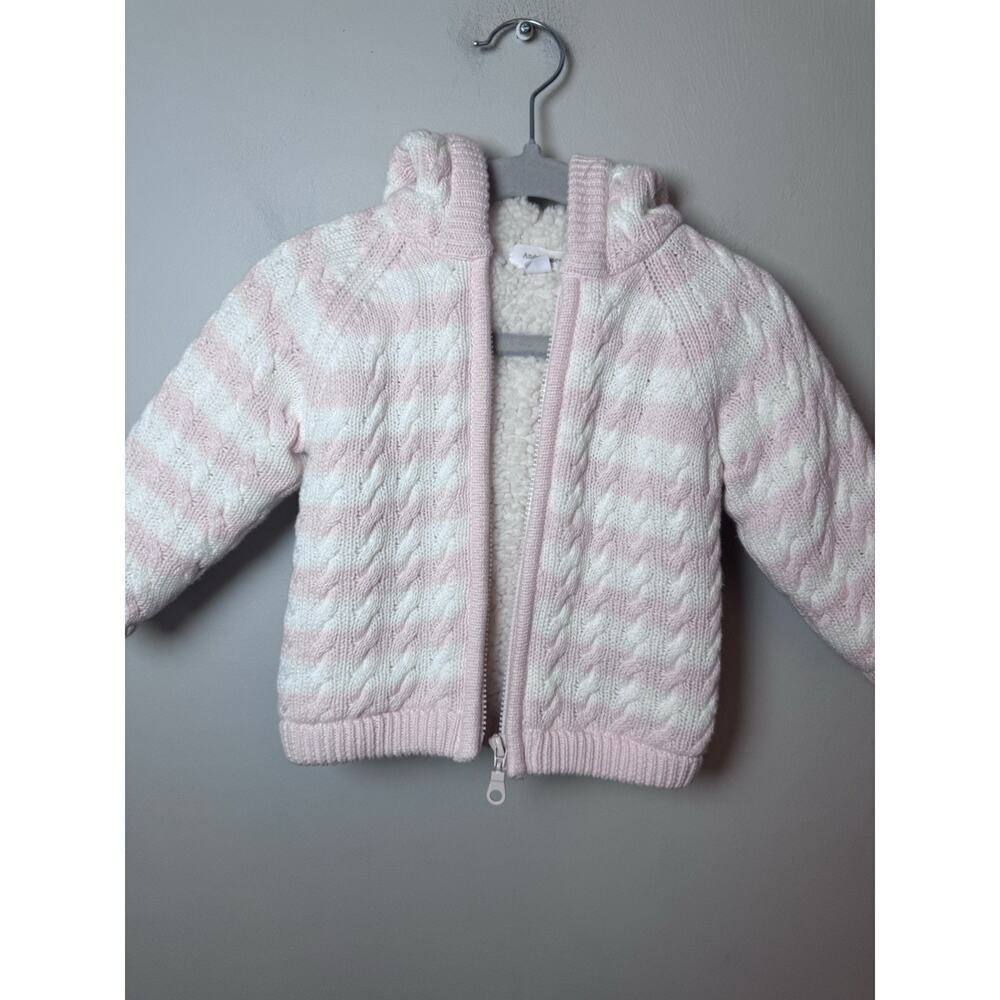 Angel Dear Pink White Cable Knit Lined Sherpa sweater 0-6 Months